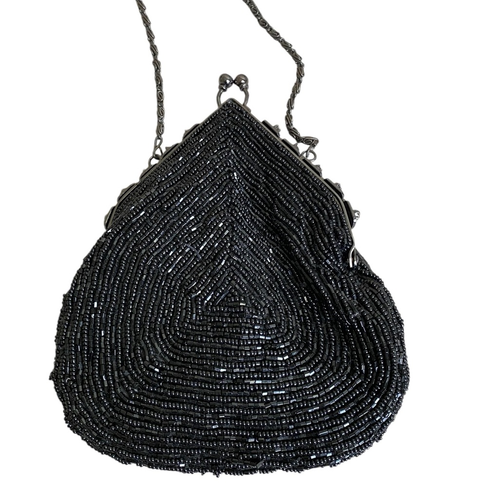 Vintage Jessica Mclintok black beaded evening bag with chain